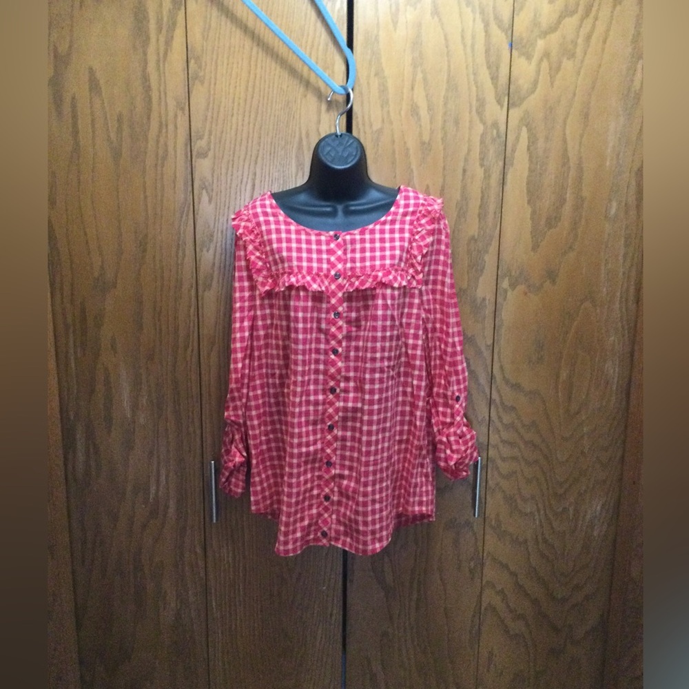 Holding Horses  Button Down Gingham Blouse Women’s 14